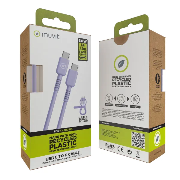 USB-C - USB-C Kaabel Muvit for Change Lavendel 1,2 m