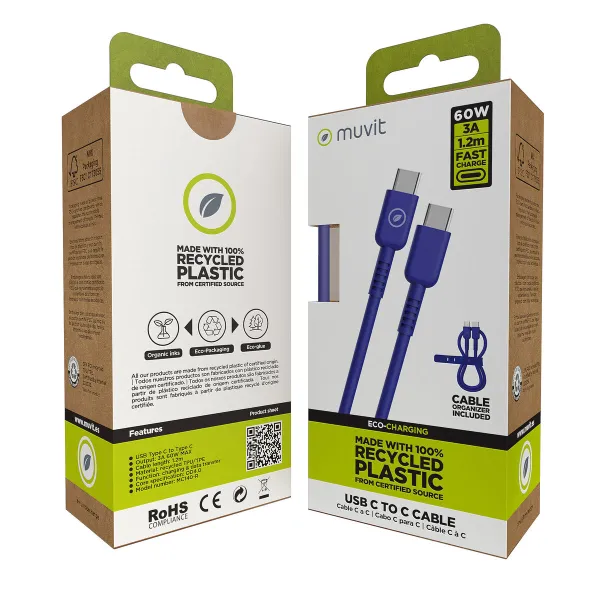 USB-C - USB-C Kaabel Muvit for Change Sinine 1,2 m