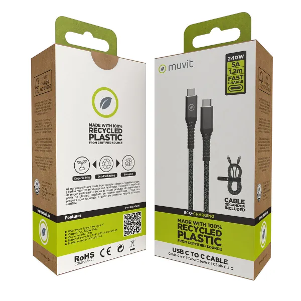 USB-C - USB-C kaapeli Muvit for Change Musta 1,2 m