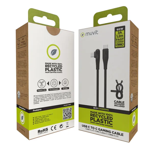 USB-C - USB-C kaapeli Muvit for Change Musta 1,2 m