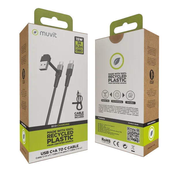 USB A - USB-C Kaabel Muvit for Change Must