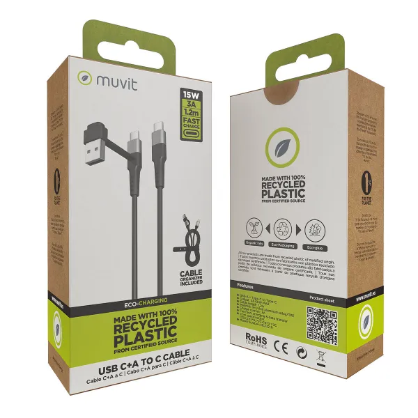 USB A - USB-C Kaabel Muvit for Change Must