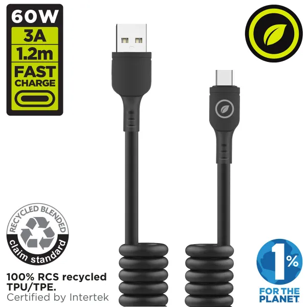 USB A - USB-C kaapeli Muvit for Change Musta