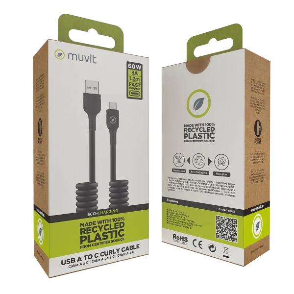 Кабель USB A — USB-C Muvit for Change Чёрный