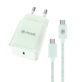 Seinälatu + USB-C Kaapeli Muvit for Change  Glass GaN Vihreä