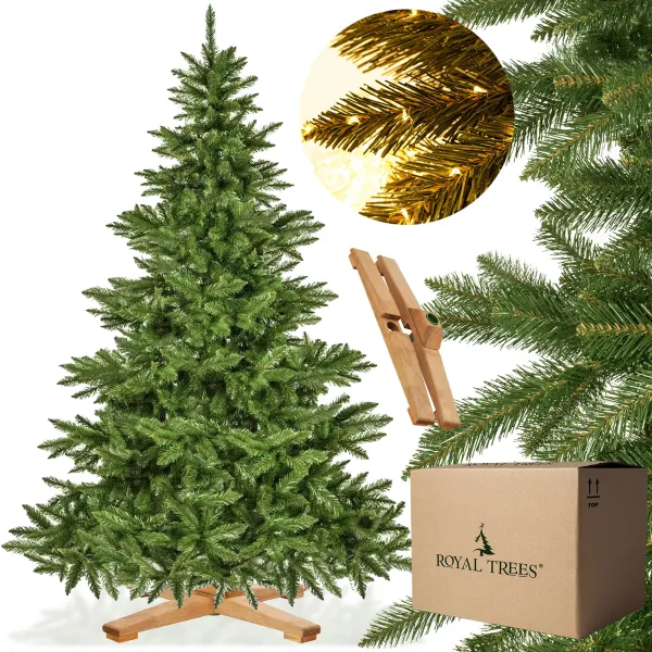 CT0194 Keinotekoinen joulukuusi 180 cm Premium Royal Trees, luonnonvärinen joulukuusi puisella jalustalla