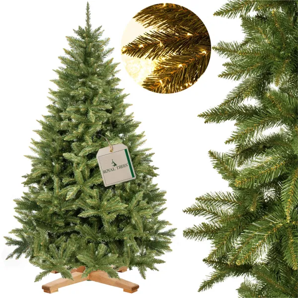Keinotekoinen joulukuusi Premium Royal Trees, kaukasiankuusi, puisella jalustalla Springos CT0187 220 cm