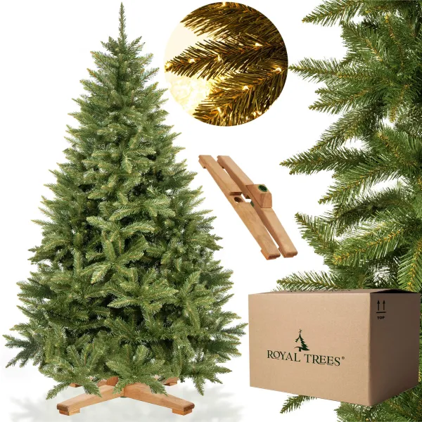 Keinotekoinen joulukuusi Premium Royal Trees, kaukasiankuusi, puisella jalustalla Springos CT0187 220 cm