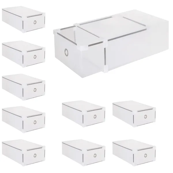 Kenkälaatikko laatikolla Springos HA3001, 34x22,5x13 cm, valkoinen järjestelijä