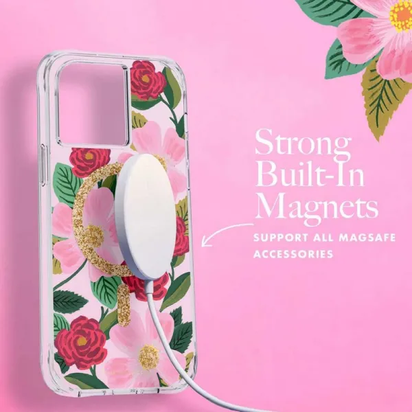 Rifle Paper Clear MagSafe - Case decorated in gold for iPhone 14 Pro Max (Rose Garden)