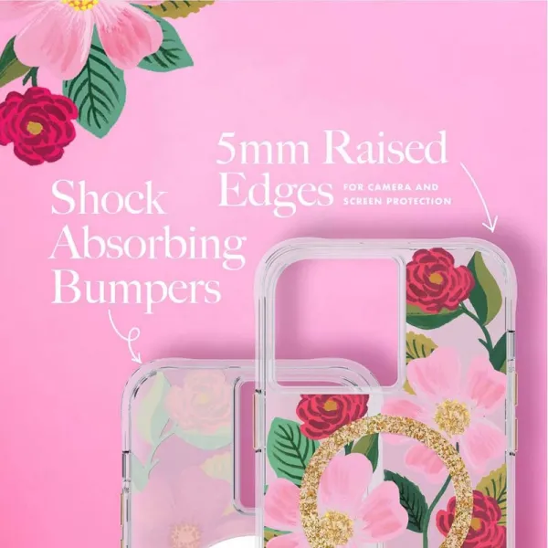 Rifle Paper Clear MagSafe - Case decorated in gold for iPhone 14 Pro Max (Rose Garden)
