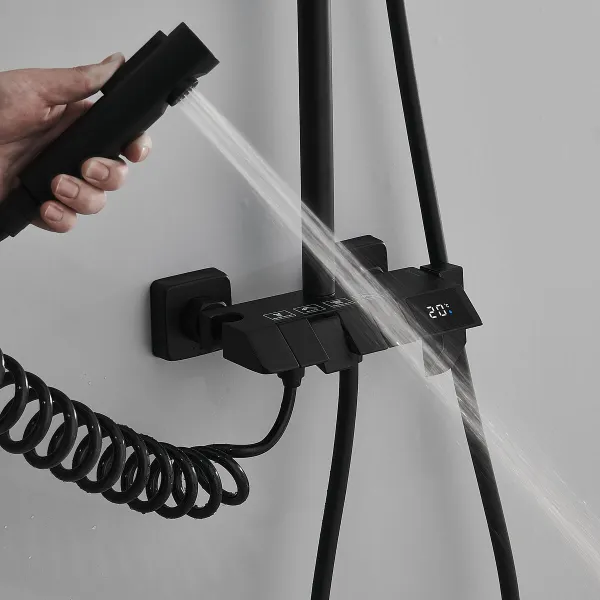 Dušikolonn Fontastock Must Roostevaba teras ABS Plastmass