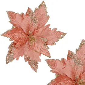 Bethlehem star, artificial flower poinsettia Springos CA1259 29 cm pink, with glitter and sequins
