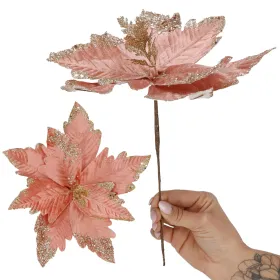 Bethlehem star, artificial flower poinsettia Springos CA1259 29 cm pink, with glitter and sequins