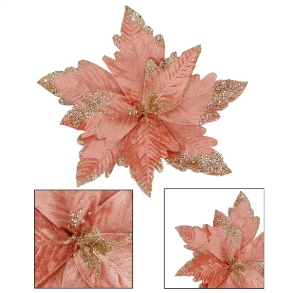 Petlemma täht, kunstlill poinsettia Springos CA1259 29 cm roosa, brokaadi ja litritega