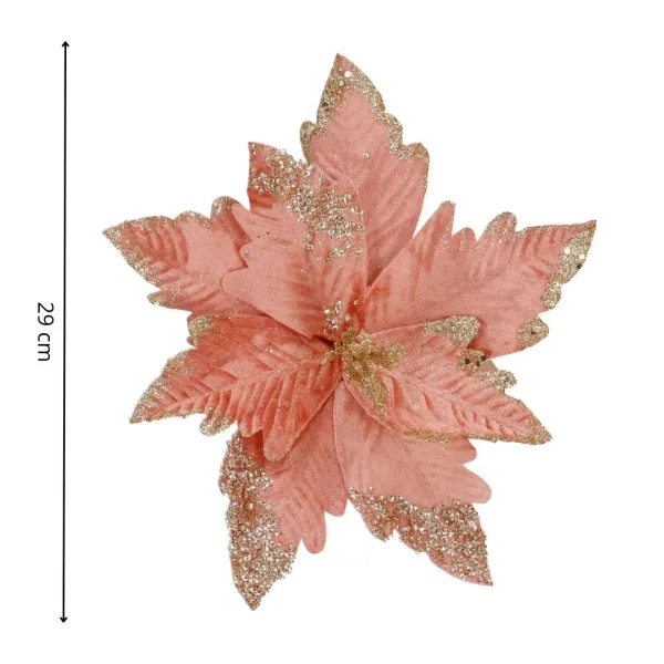 Petlemma täht, kunstlill poinsettia Springos CA1259 29 cm roosa, brokaadi ja litritega