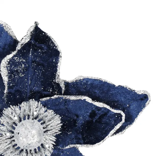 Petlemma täht klambriga, kunstlill poinsettia Springos CA1228, tumesinine hõbedase säraga