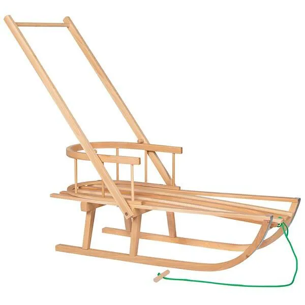 Medinės rogės su atlošu ir rankenos stūmikliu Springos SAN003 90 x 32 cm