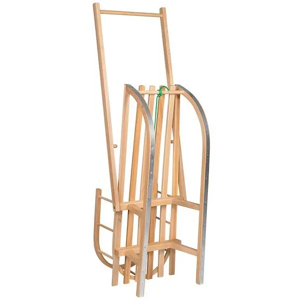 Wooden sled with backrest and handle pusher Springos SAN003 90 x 32 cm