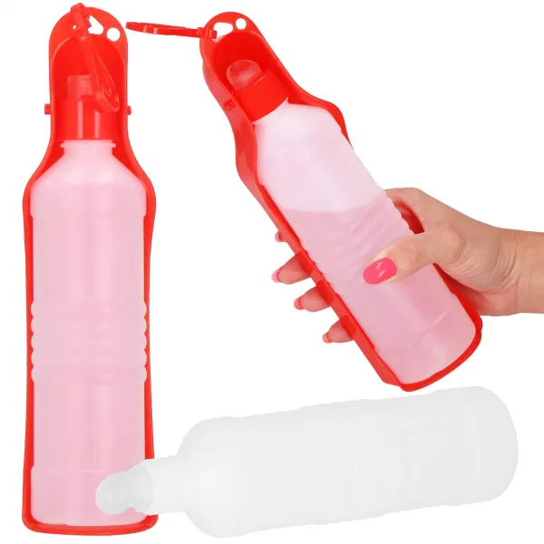 Šuns ir katės vandens butelis su girdykla, turistinis Springos PA0296 500 ml raudonas bidonas