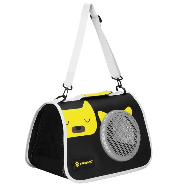 Kassi, küüliku ja koera transpordikott Springos PA0234 kuni 10 kg, 24 x 40 x 24 cm, must-kollane-hall