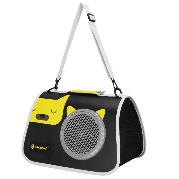 Kassi, küüliku ja koera transpordikott Springos PA0234 kuni 10 kg, 24 x 40 x 24 cm, must-kollane-hall