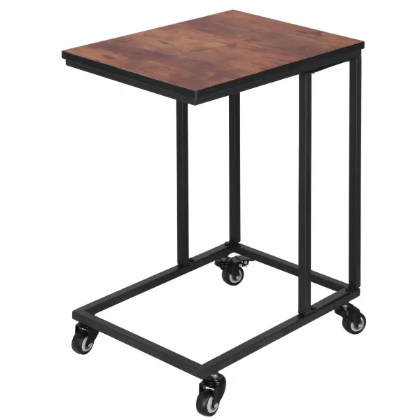 Kavos staliukai Springos HF0025, 2 vnt. komplektas, šoninis staliukas su ratukais, juodai rudas pagalbinis staliukas