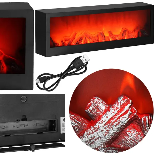 Dekoratyvinė židinio lempa Springos CL0863, USB LED 60x10x19,5 cm, juoda