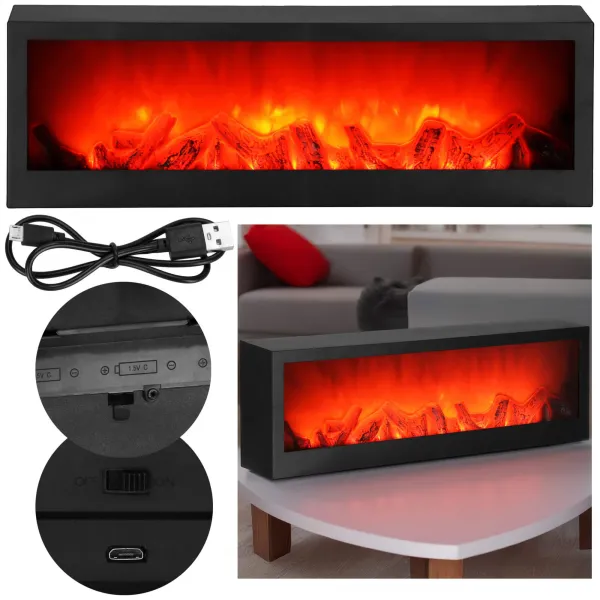 Dekoratīvs kamīns- lampa Springos CL0863, USB LED 60x10x19,5 cm, melna