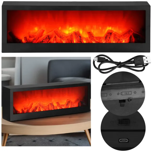 Koristeellinen takka-lamppu Springos CL0863, USB LED 60x10x19,5 cm, musta