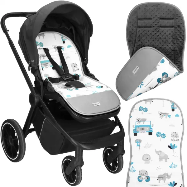 Вкладыш для прогулочной коляски Springos SB0055 37x78 см, двусторонний, матрасик для коляски, с рисунком животных