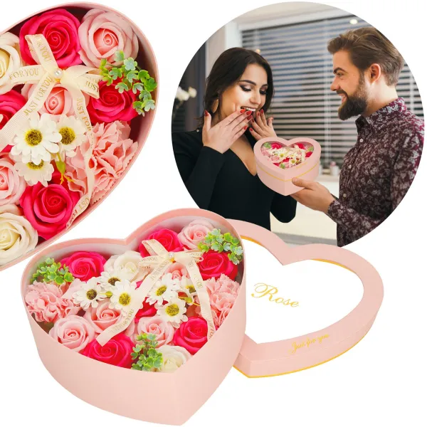 Soap roses Springos HA7444 24 pcs. flower box set of flowers in a box heart pink