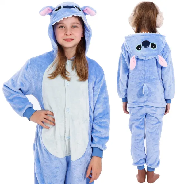 Lasten kigurumi-yöpuku Stitch, yksiosainen haalari Springos HA5065, koko 120-130 cm