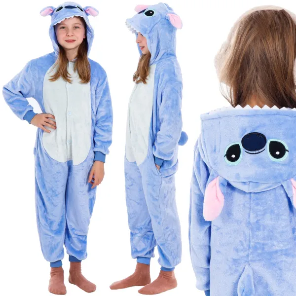 Bērnu kigurumi pidžama Stitch, viengabala kombinezons Springos HA5065, izmērs 120-130 cm
