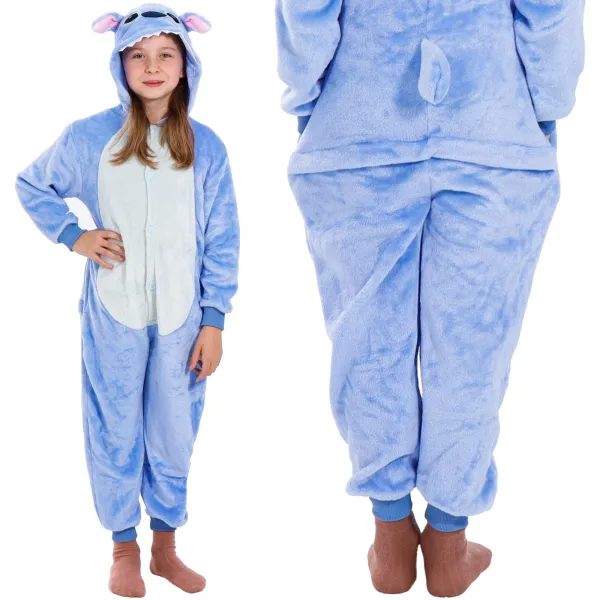 Lasten kigurumi-yöpuku Stitch, yksiosainen haalari Springos HA5065, koko 120-130 cm