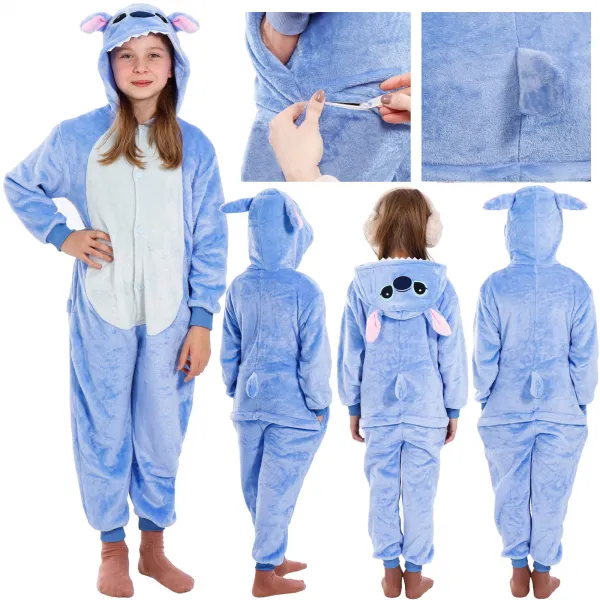 Lasten kigurumi-yöpuku Stitch, yksiosainen haalari Springos HA5065, koko 120-130 cm