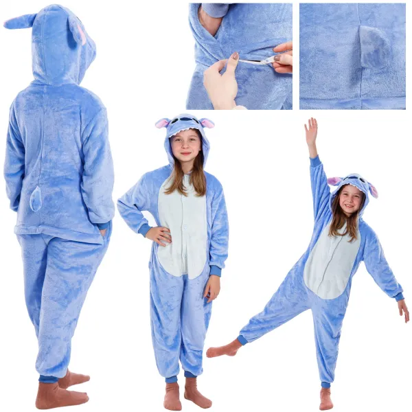 Bērnu kigurumi pidžama Stitch, viengabala kombinezons Springos HA5065, izmērs 120-130 cm