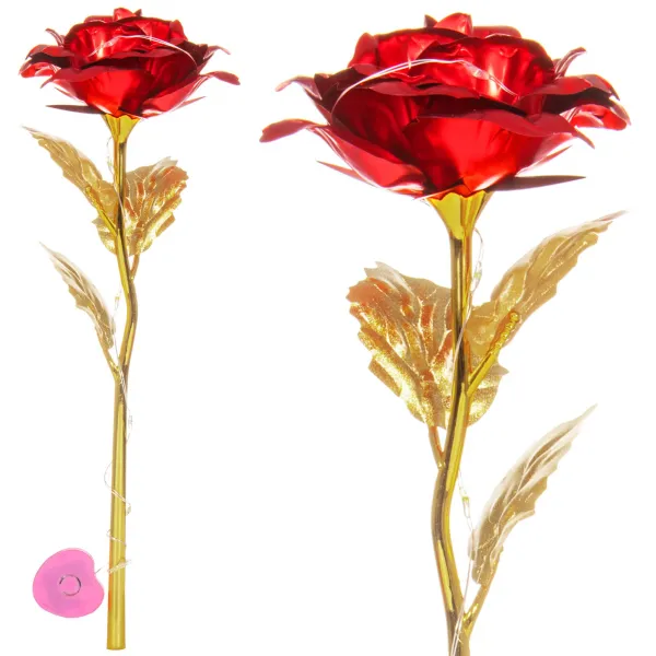 Mūžīgā roze Springos HA5158, 25 cm, LED gaismas dekors, sarkans zieds