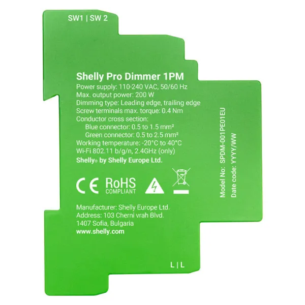 DIN Rail Smart Switch Shelly Pro Dimmer , 1 channels