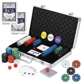 Pokerisetti 300 pelimerkkiä, kortit, matto, nopat, salkku Springos KG0022
