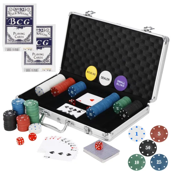Pokerisetti 300 pelimerkkiä, kortit, matto, nopat, salkku Springos KG0022