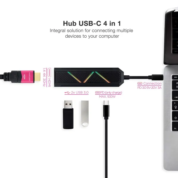USB-C Hub NANOCABLE 10.16.0401 Black 100 W