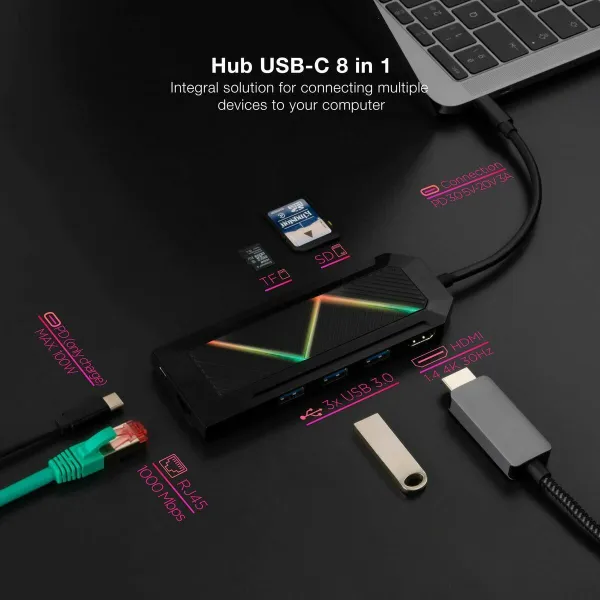 USB-C Centrmezgls NANOCABLE 10.16.0801 Melns 100 W
