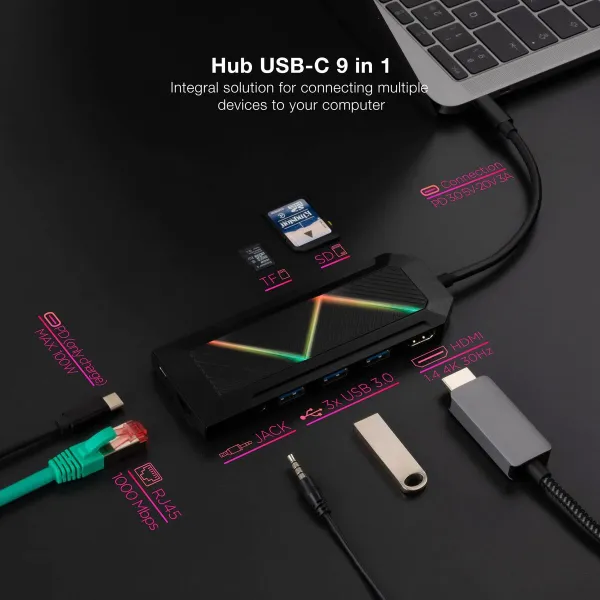 USB-C Hub NANOCABLE 10.16.0901 Black 100 W