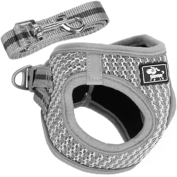 Pressure-free dog and cat harness set Springos PA0237, M 9-13 kg + 150 cm leash, grey