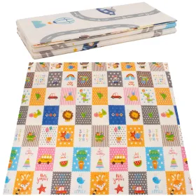 Kaksipuolinen taitettava lasten vaahtomuovimatto Springos KM0020, 180x200 cm XXL, ajoneuvoteema