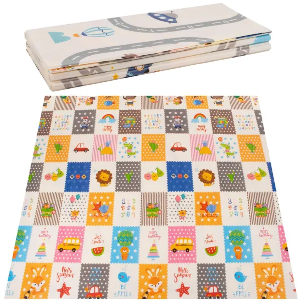 Kaksipuolinen taitettava lasten vaahtomuovimatto Springos KM0020, 180x200 cm XXL, ajoneuvoteema