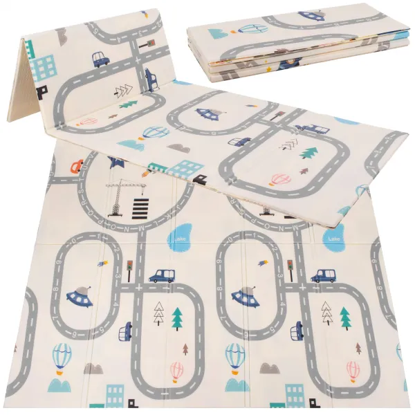 Kaksipuolinen taitettava lasten vaahtomuovimatto Springos KM0020, 180x200 cm XXL, ajoneuvoteema