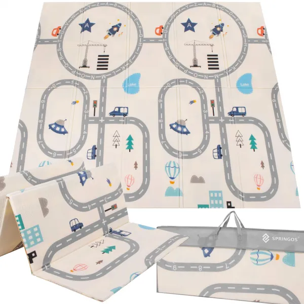 Kahepoolne kokkupandav laste vahtmatt Springos KM0020, 180x200 cm XXL, transpordi disain