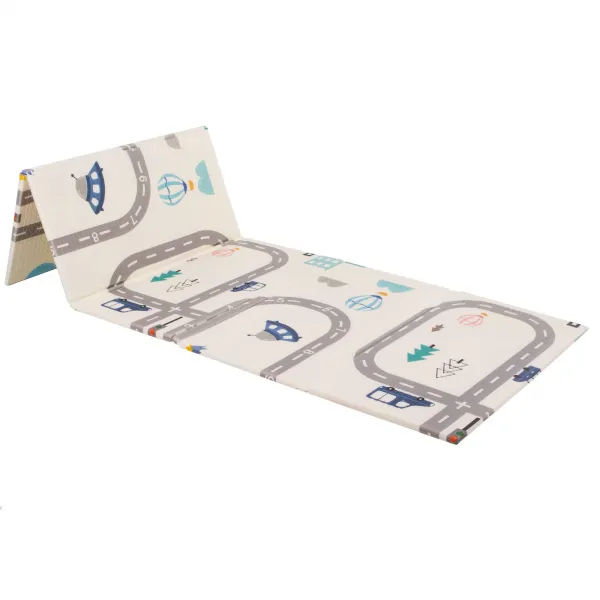 Double-sided foldable foam play mat for children Springos KM0022, 150x200 cm, vehicle design